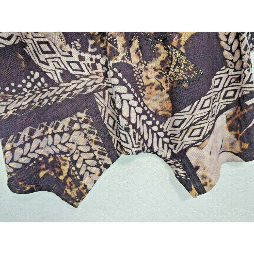 Women's Signature Studio 3/4‎ Sleeve Blouse Handkerchief Hem Embellished Size M - Picture 4 of 5